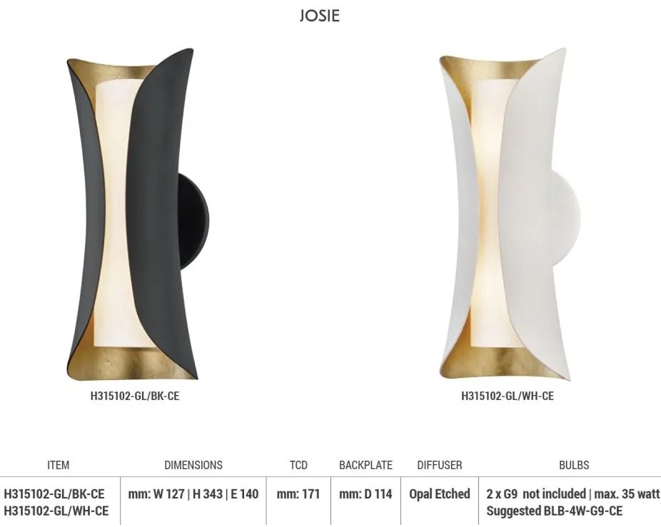 Aplica de perete design modern JOSIE alb/foita aurie