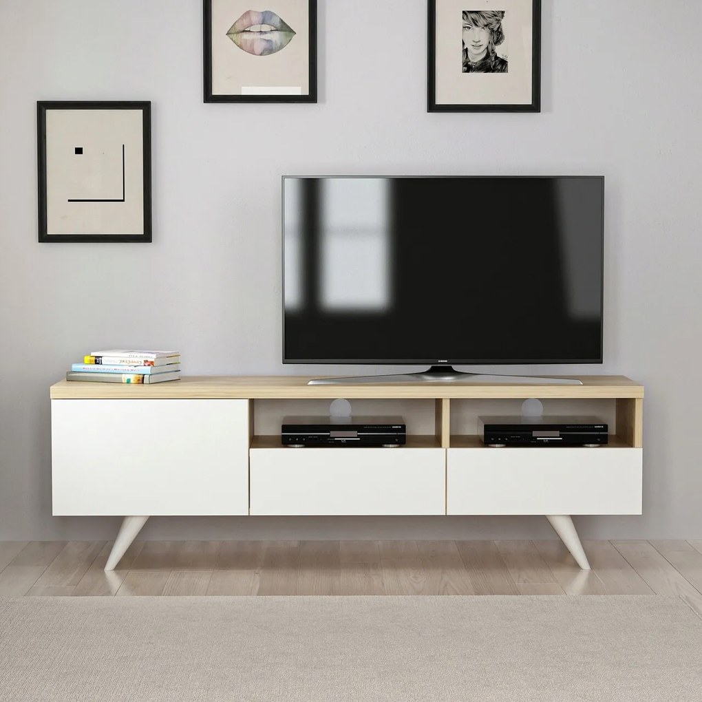 Comoda TV, Hanah Home, Brüksel, 150x46x35 cm, Stejar / Alb