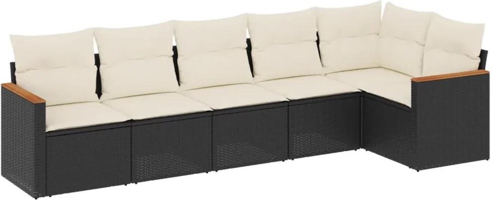 vidaXL Set mobilier de grădină cu perne, 6 piese, negru, poliratan