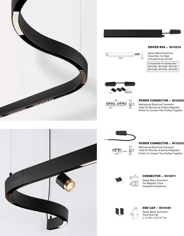 Sina magnetica suspendata cu iluminat in partea superioara Breda 200cm