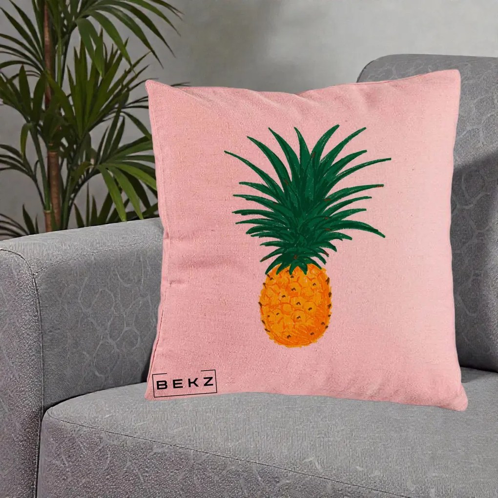 Perna Decorativa Ananas Tropical, 40x40 cm, Roz, Husa Detasabila, Perna Inclusa, BEKZ®