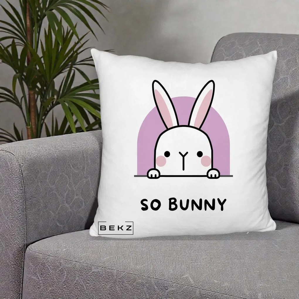 Perna Decorativa So Bunny Kawaii, 40x40 cm, Alb Pufos, Husa Detasabila, Perna Inclusa, BEKZ®