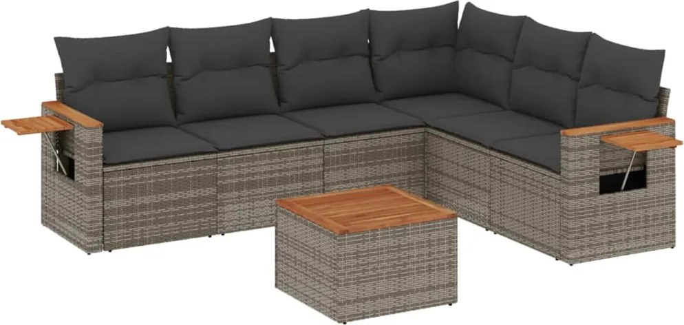 vidaXL Set canapele de grădină, 7 piese, cu perne, gri, poliratan