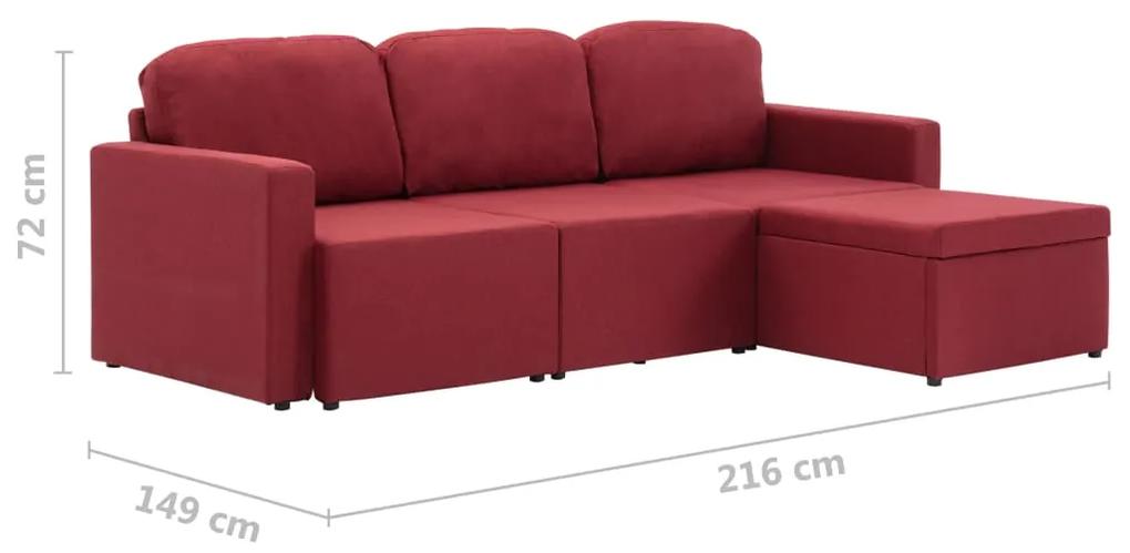 Canapea modulara extensibila cu 3 locuri, rosu vin, textil Bordo