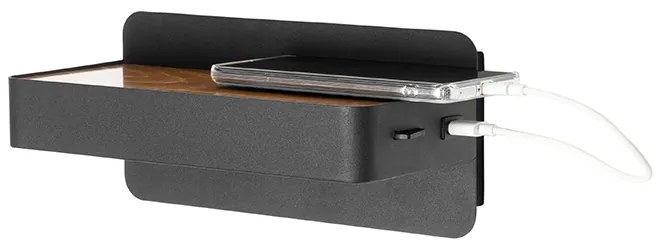 Aplică modernă neagră incluzând LED cu USB și întrerupător - Ted