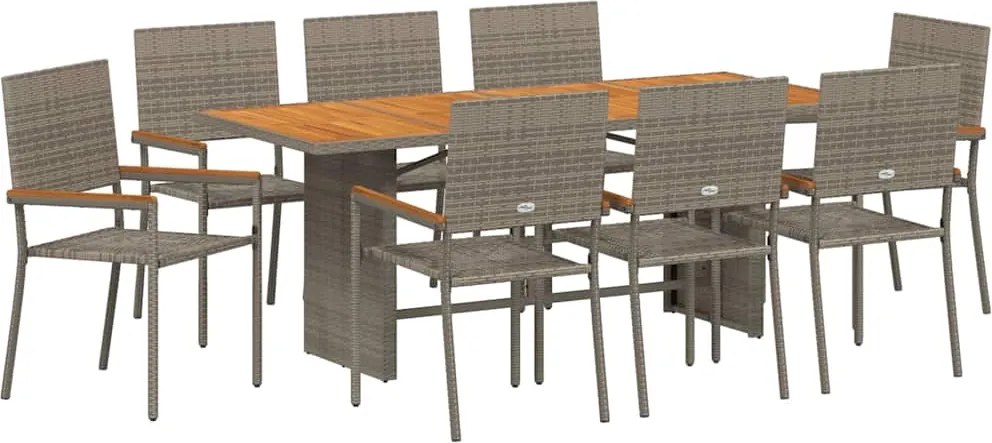 vidaXL Set de masă pentru grădină 9 pcs Gri poliratan
