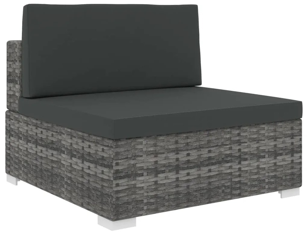 vidaXL Scaun modular de mijloc, 1 buc., gri, poliratan, cu perne