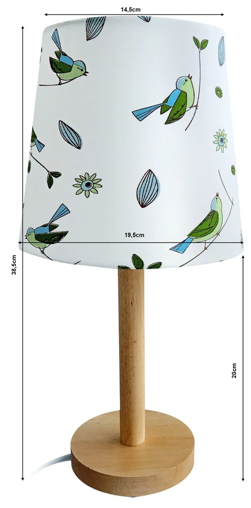 Lampa de masa, lemn / Tesatura model cu pasari, QENNY TIP 7