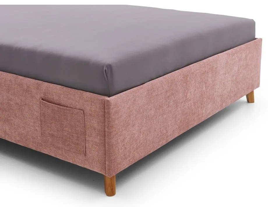 Pat pentru copii roz tapițat cu spațiu de depozitare cu somieră 140x200 cm Fun – Meise Möbel