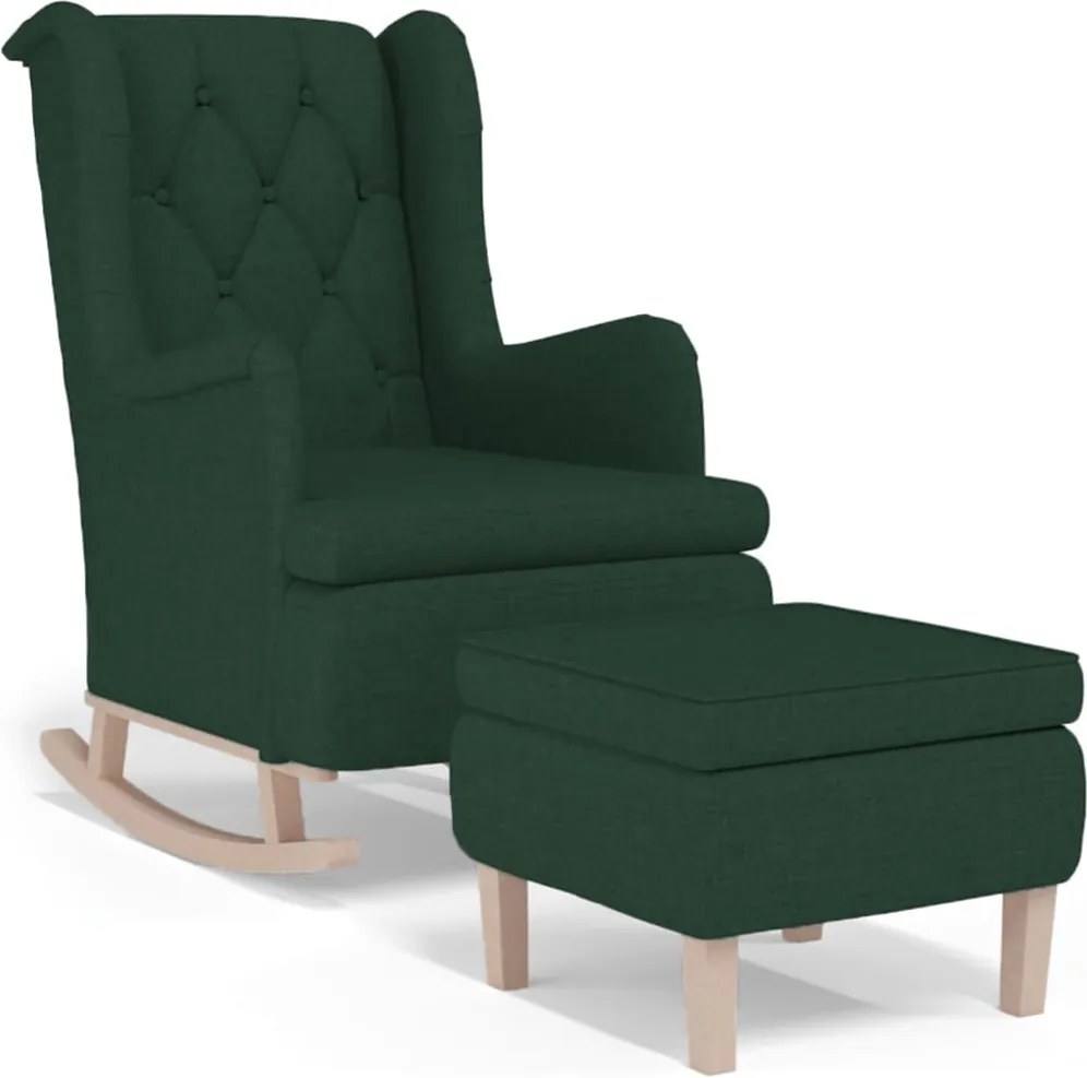 vidaXL Fotoliu balansoar cu taburet, verde închis, material textil