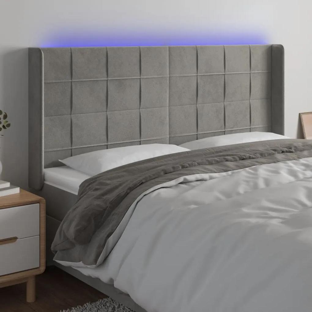 3124114 vidaXL Tăblie de pat cu LED, gri deschis, 203x16x118/128 cm, catifea