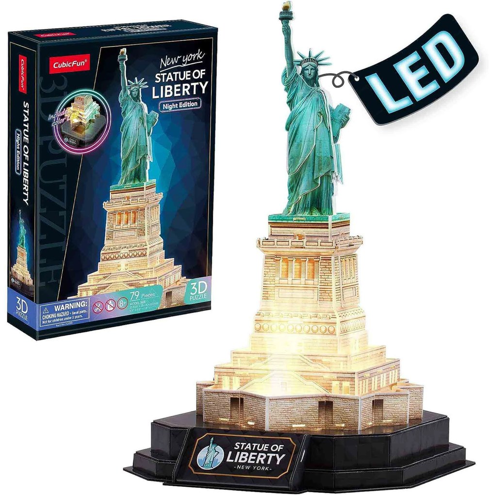 PUZZLE 3D STATUIA LIBERTATII EDITIE LUMINOASA 79 PIESE - CUBICFUN (CUL536h)