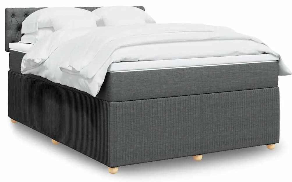 vidaXL Pat box spring cu saltea, gri închis, 140x190 cm, textil
