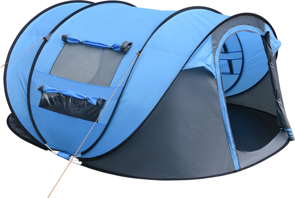 Outsunny Cort de Camping Pop Up pentru 2 Persoane cu 2 Uși, 4 Ferestre și Înveliș Impermeabil, 263.5x220x123 cm, Verde | Aosom Romania