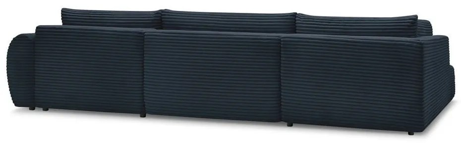 Colțar albastru închis extensibil/cu spațiu de depozitare cu tapițerie din catifea reiată (cu colț pe partea stângă/în formă de "U") Lucien – Bobochic Paris