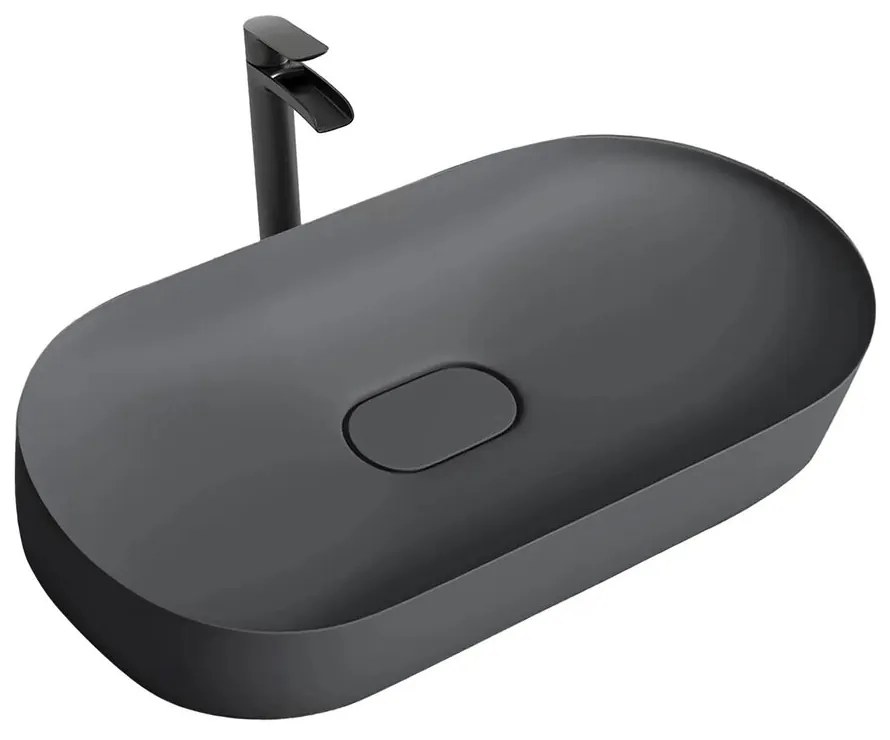 Lavoar pe blat Rea Iris compozit oval 70 cm gri mat