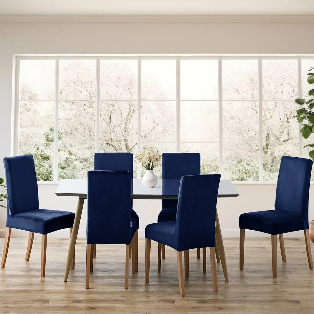 Restilo Husă pentru scaun Sento indigo, 48 x 48 x58 + 10 cm, set de 6 bucăți