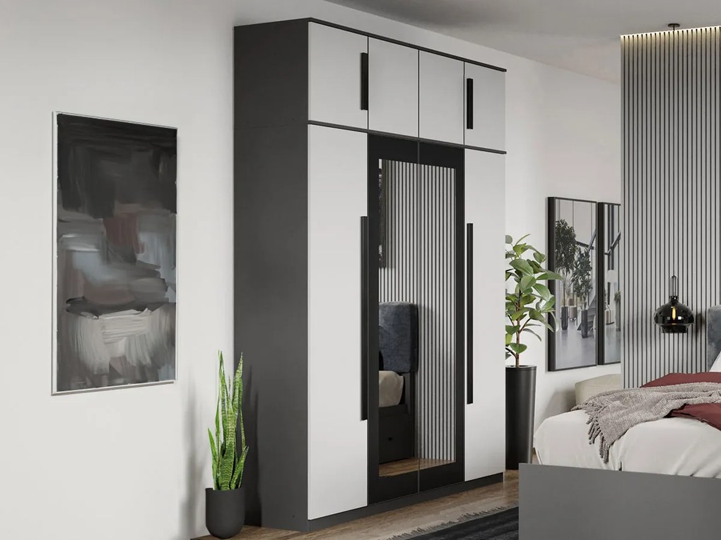 Set mobila dormitor 4 piese Alb/Gri antracit Oasis C03