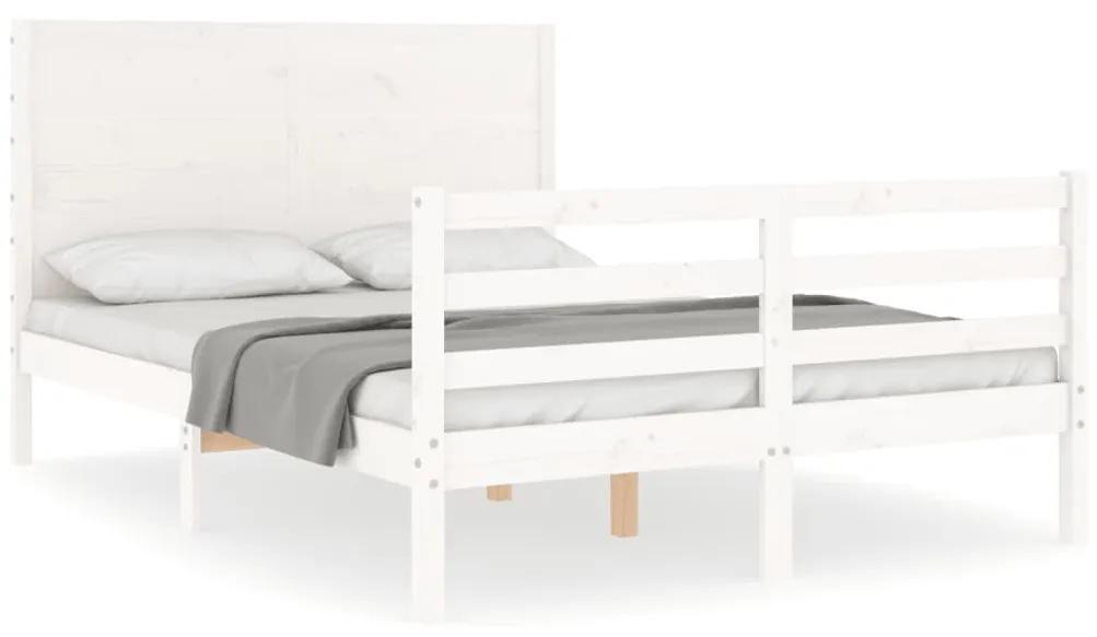 3194637 vidaXL Cadru de pat cu tăblie, alb, 140x200 cm, lemn masiv