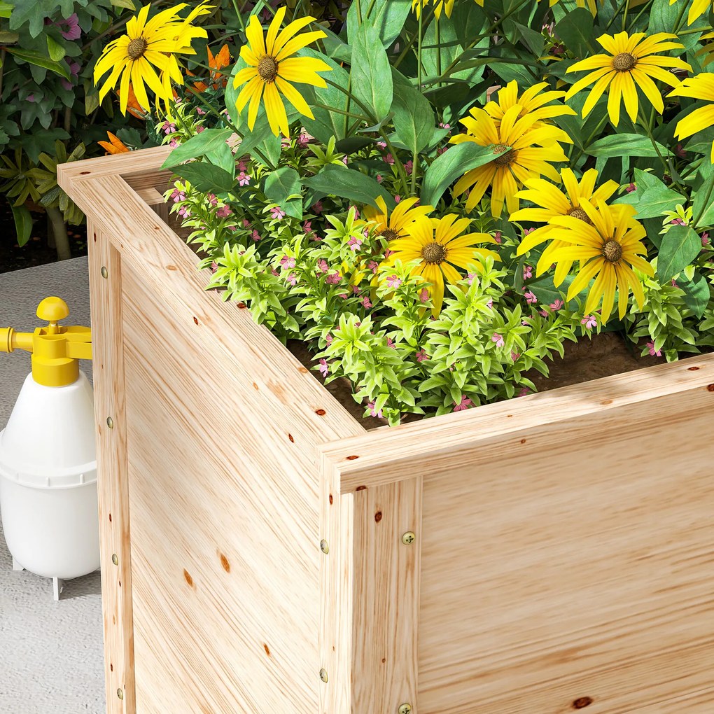 Outsunny Jardinière în formă de L, pat de grădină ridicat, ghiveci de flori cu fund deschis, din lemn 120 x 120 x 62 cm, lemn natural | Aosom Romania