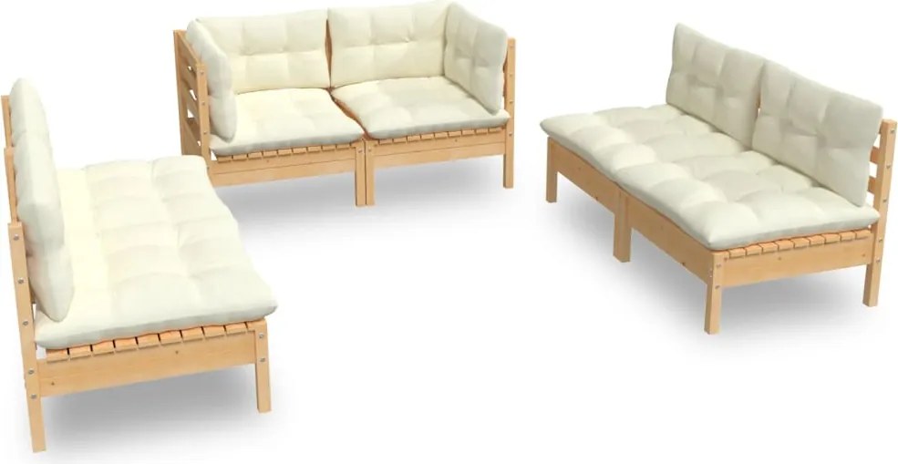vidaXL Set mobilier grădină cu perne crem, 6 piese, lemn masiv de pin