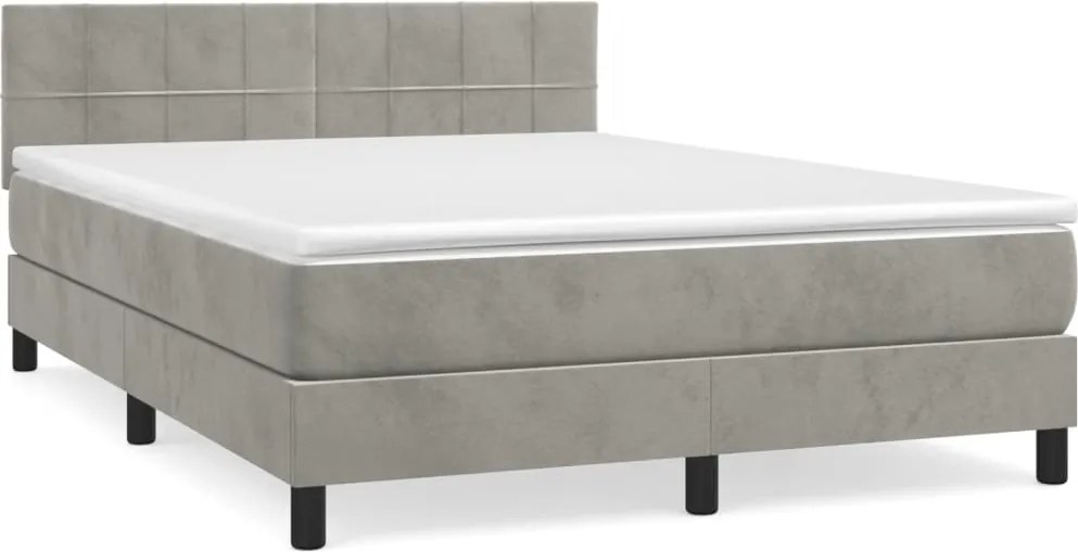 vidaXL Pat box spring cu saltea, gri deschis, 140x190 cm, catifea