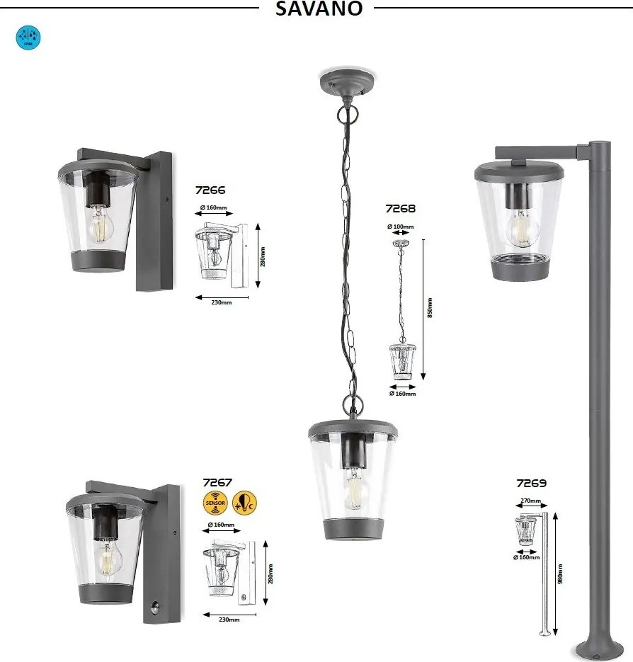 Aplica de perete pentru iluminat exterior design modern IP44 Savano antracit