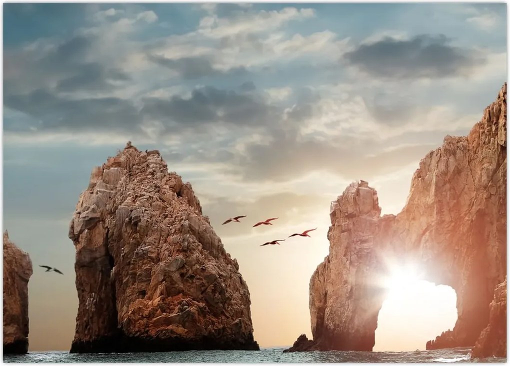 Tablou - Apus de soare peste stânci (70x50 cm)