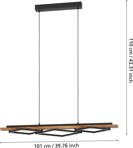 Eglo 901933 - Pendul LED BOYAL, suspendat pe cablu, 2x LED 13W/230V + LED 16W, negru/maro