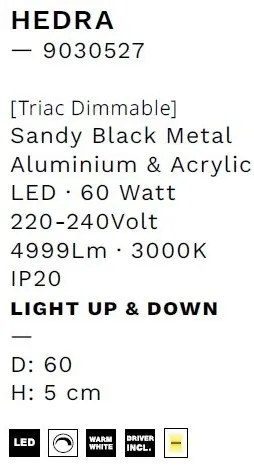 Lustra LED aplicata design modern minimalist HEDRA D-60cm negru