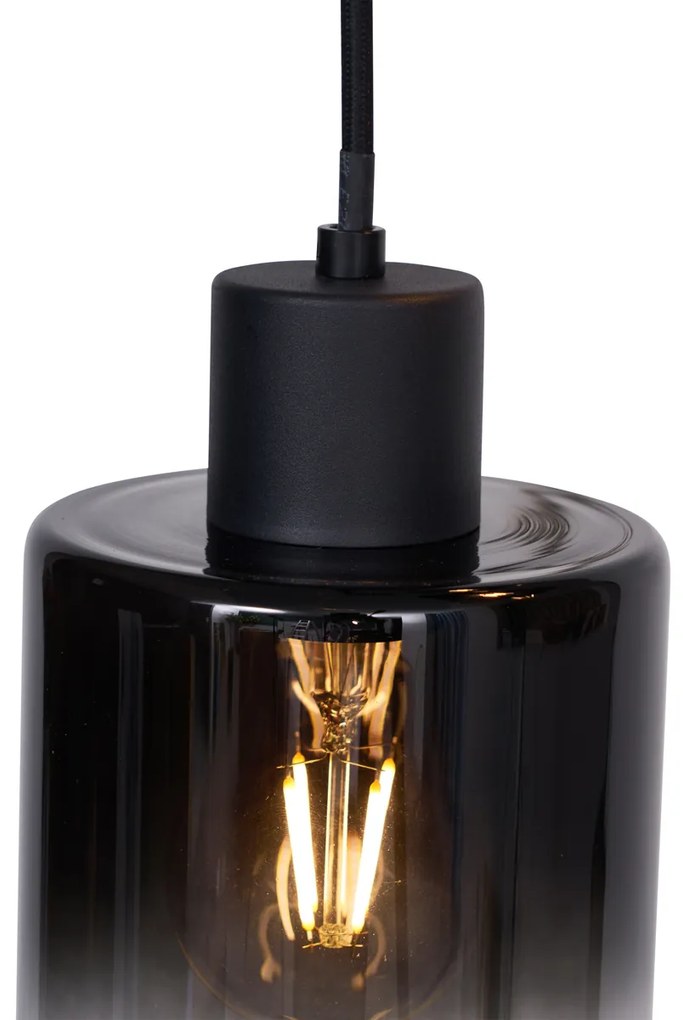 Lampă modernă cu pandantiv neagră cu sticlă fumuriu 3 lumini - Dame