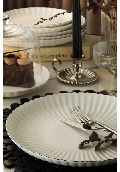 Set de veselă 27 piese din porțelan, alb cu accente argintii