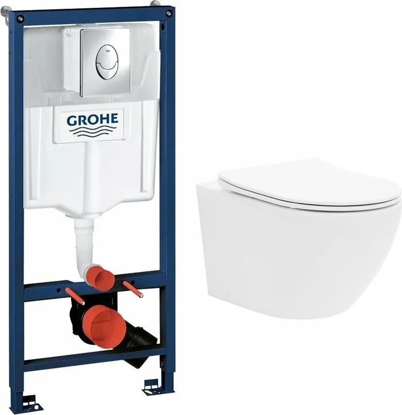 Set rezervor incastrat Grohe Rapid SL cu clapeta cromata Skate Air plus vas WC Rune Ivaldi alb cu capac softclose