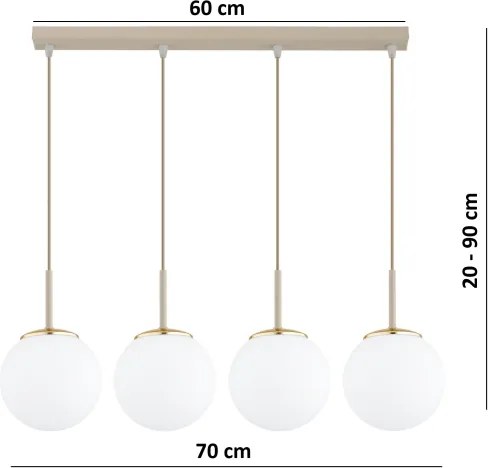 Brilagi - Lustră suspendată pe cablu MILO 4xE27/60W/230V bej/auriu