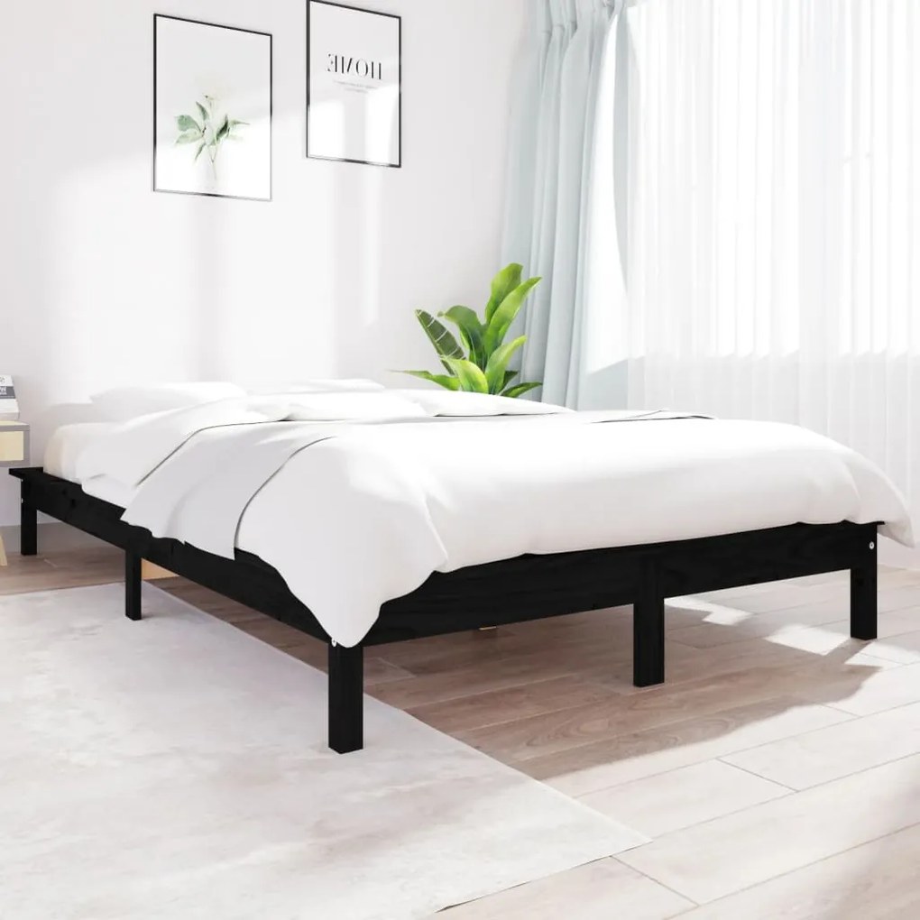 vidaXL Cadru de pat, negru, 140x190 cm, lemn masiv de pin