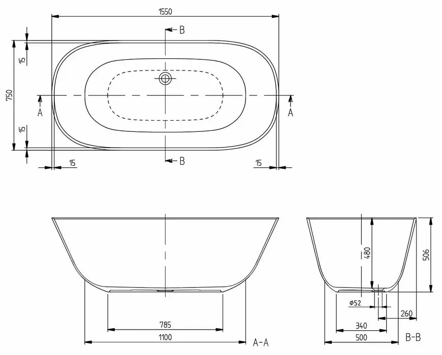 Cada baie freestanding 155x75 cm alb alpin, ovala, VilleroyBoch Theano