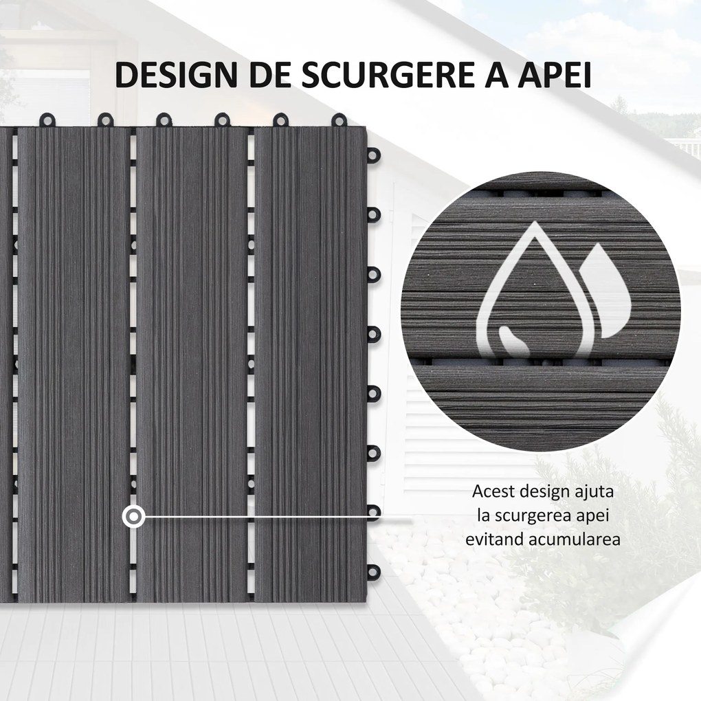 Outsunny, gresie exterior, set de 11 placi, 30x30x2.2 cm, gri | Aosom Ro