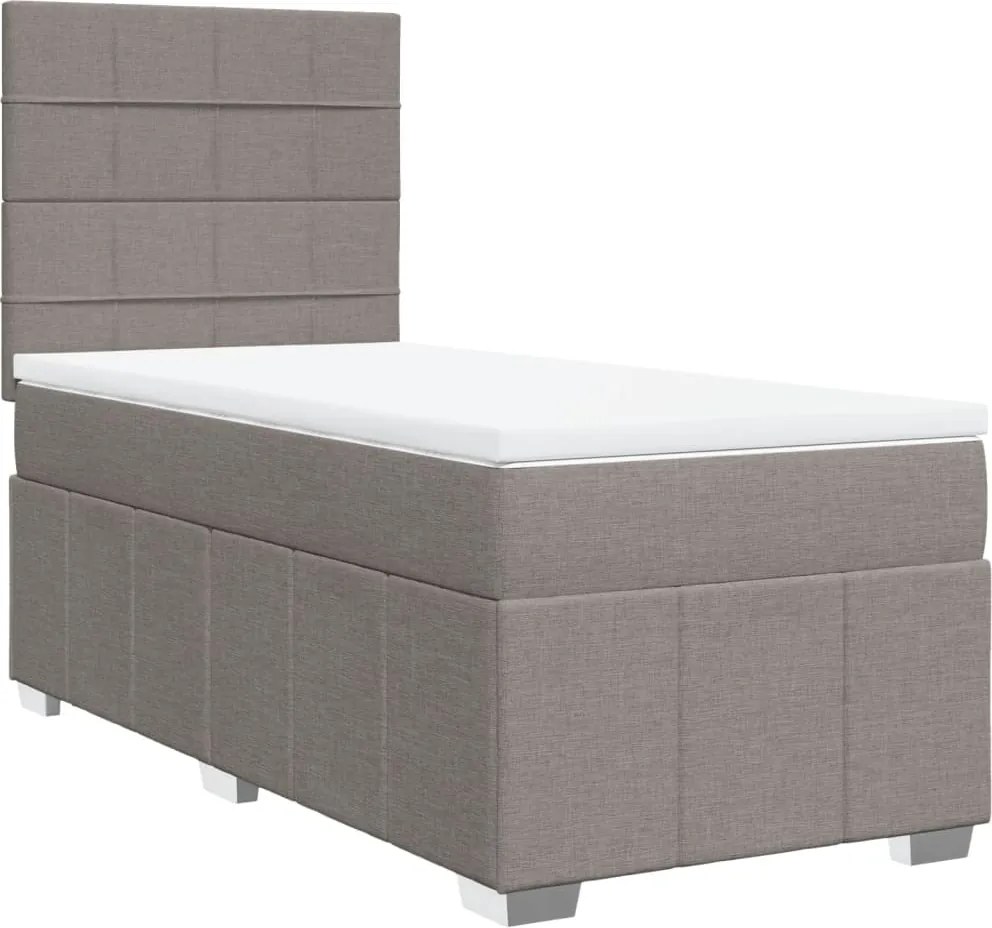 vidaXL Pat box spring cu saltea, gri taupe, 90x190 cm, textil