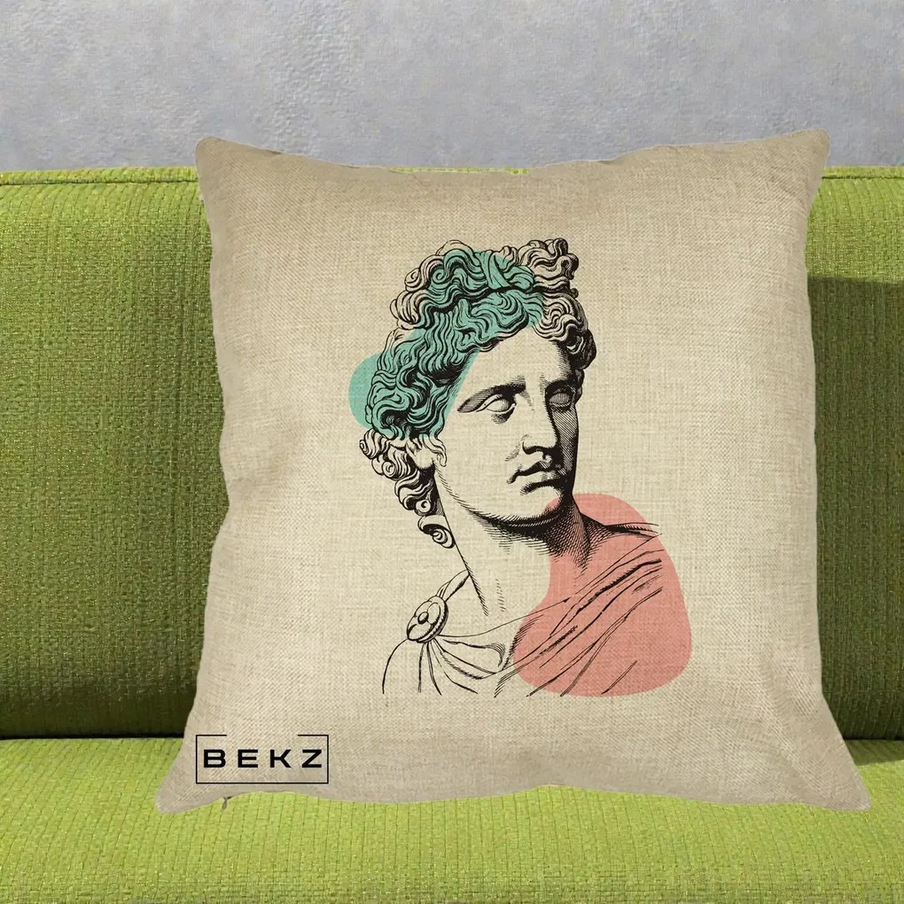 Perna Decorativa Bust Grec Vaporwave, 40x40 cm, Crem, Husa Detasabila, Perna Inclusa, BEKZ®