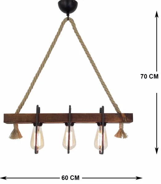 Lustră suspendată pe cablu KUTUK 3xE27/40W/230V, lemn de pin