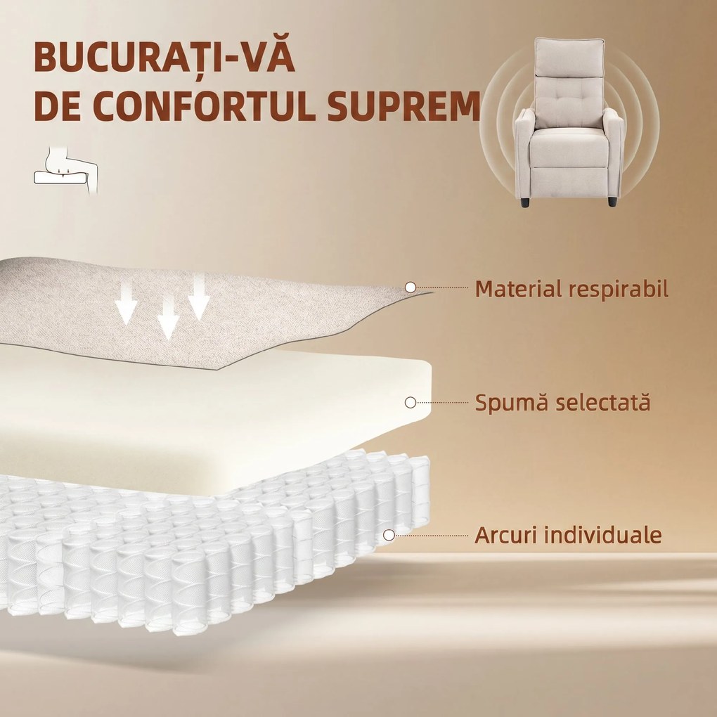 HOMCOM Fotoliu Masaj Reclinabil Manual din Material Textil Tip In cu Telecomandă, Crem | Aosom Romania
