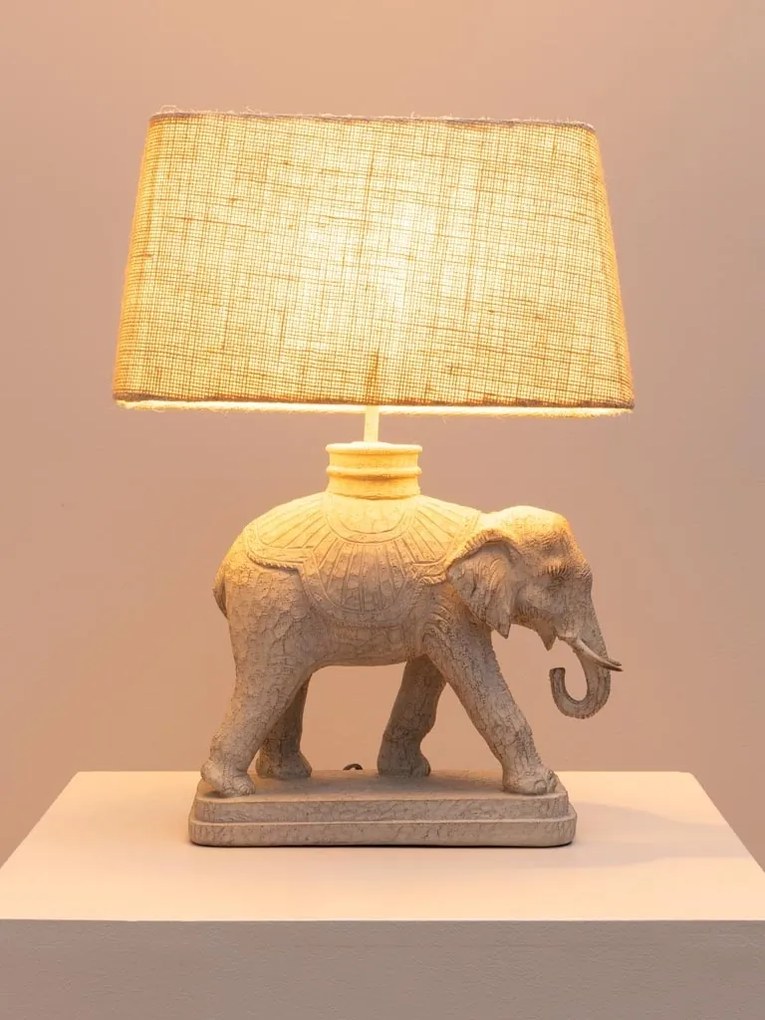Lampa de masa din polirasină, cu abajur din iută naturală , "Elephant Royal"