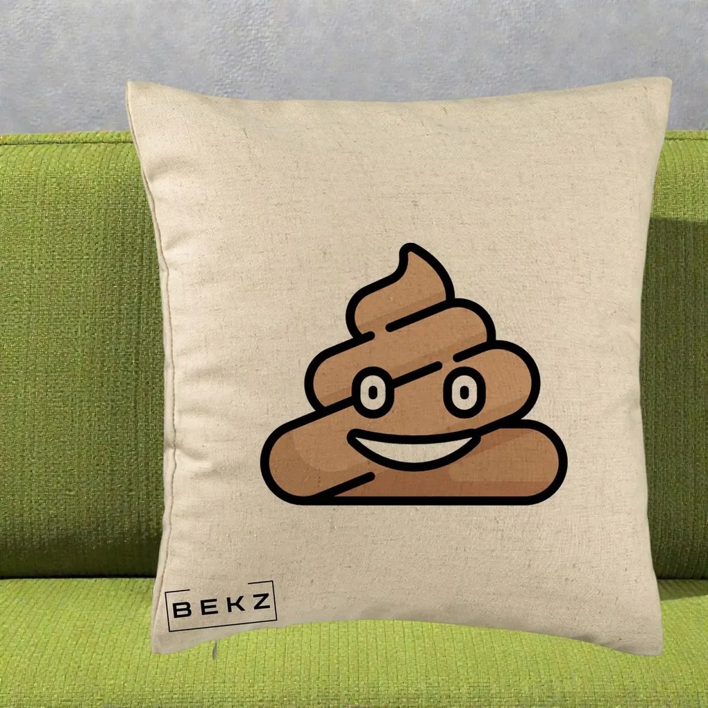 Perna Decorativa Emoji Poop Funny, 40x40 cm, Bej, Husa Detasabila, Perna Inclusa, BEKZ®