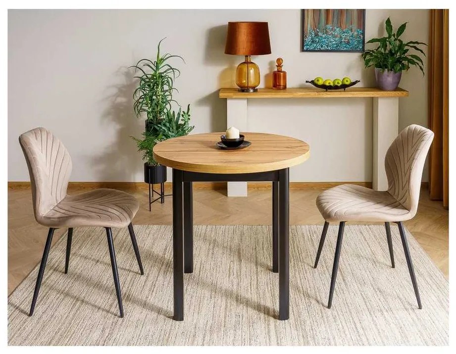 Masă de bucătărie Adam - 80 cm diametru, stejar artisan / negru