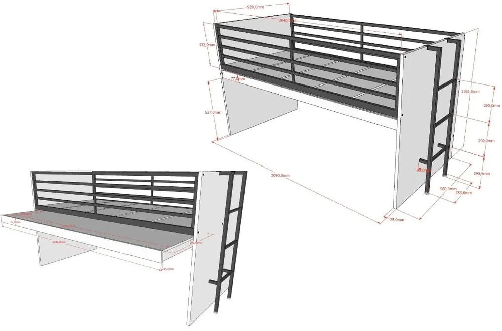 Pat pentru copii în culoare naturală înalt cu somieră 90x200 cm Sam – Vipack