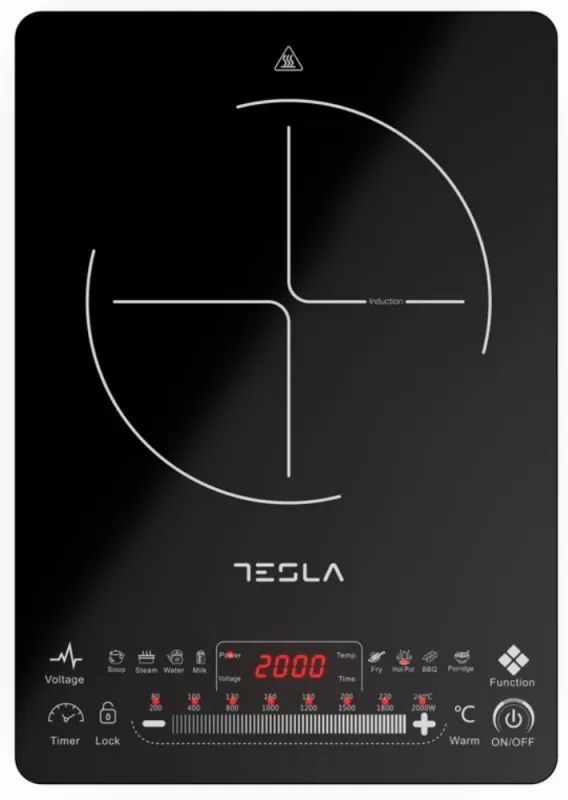 Plita cu inductie Tesla IC400B, 2000W, Ecran tactil, Afisaj LED, 9 programe, 8 trepte, Timer, Negru