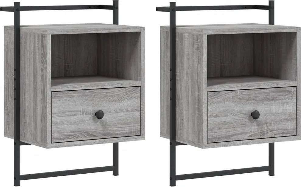 vidaXL Noptiere de perete, 2 buc., gri sonoma, 40x30x61 cm, lemn