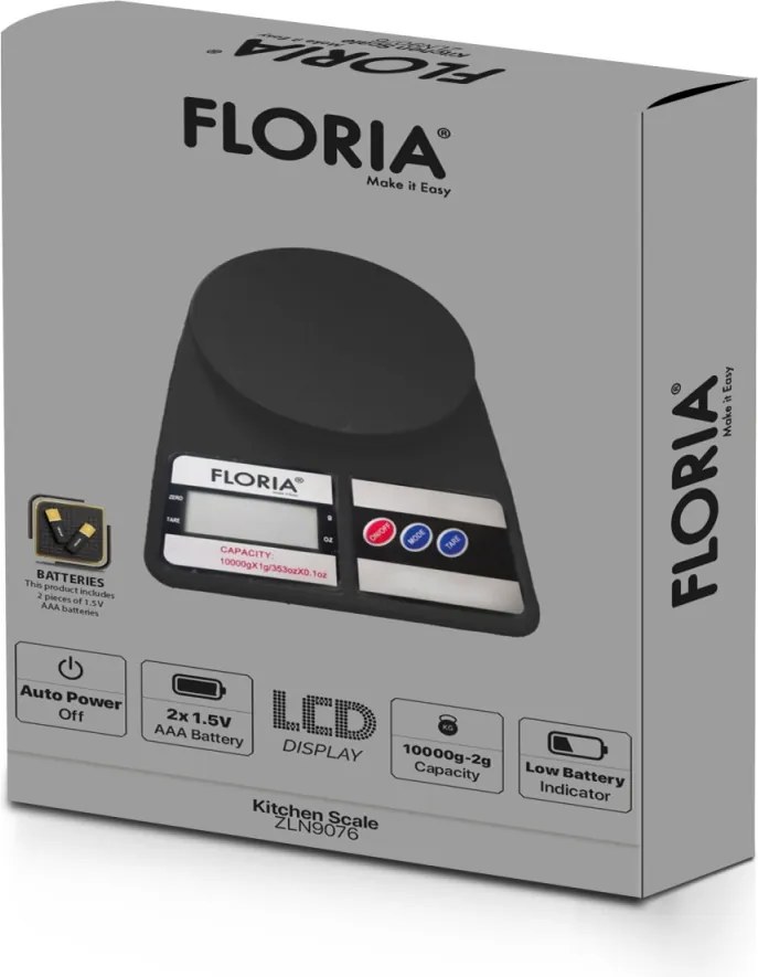 Cantar de bucatarie digital Floria ZLN9076, Capacitate 2g-10.000g, Display LCD, Maxim 10kg