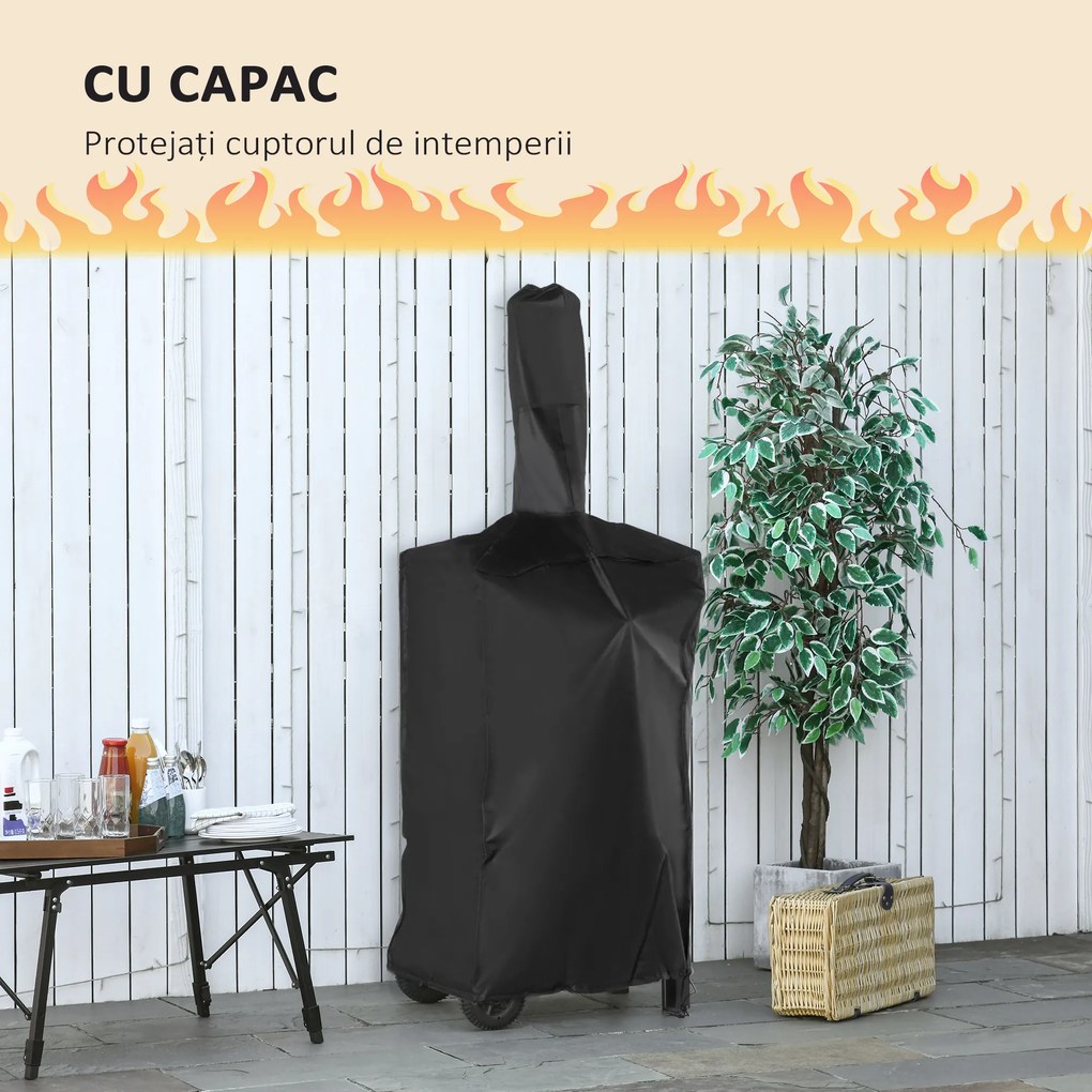 Outsunny Cuptor Portabil cu Cărbune pentru Pizza și Barbecue, Cuptor cu Lemne, Coș de Fum și Raft Inferior, 63x54x161 cm, Negru | Aosom Romania