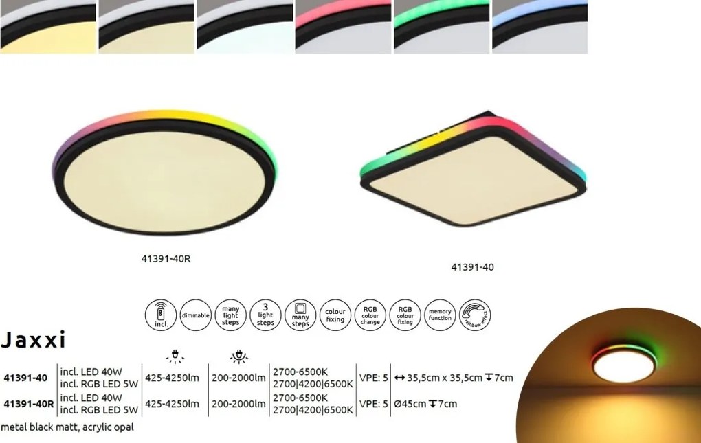 Plafoniera LED RGB cu telecomanda design modern Jaxxi negru 45cm